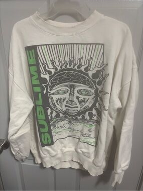 American Eagle Outfitters White Crewneck with Green & Gray Sublime Graphic
